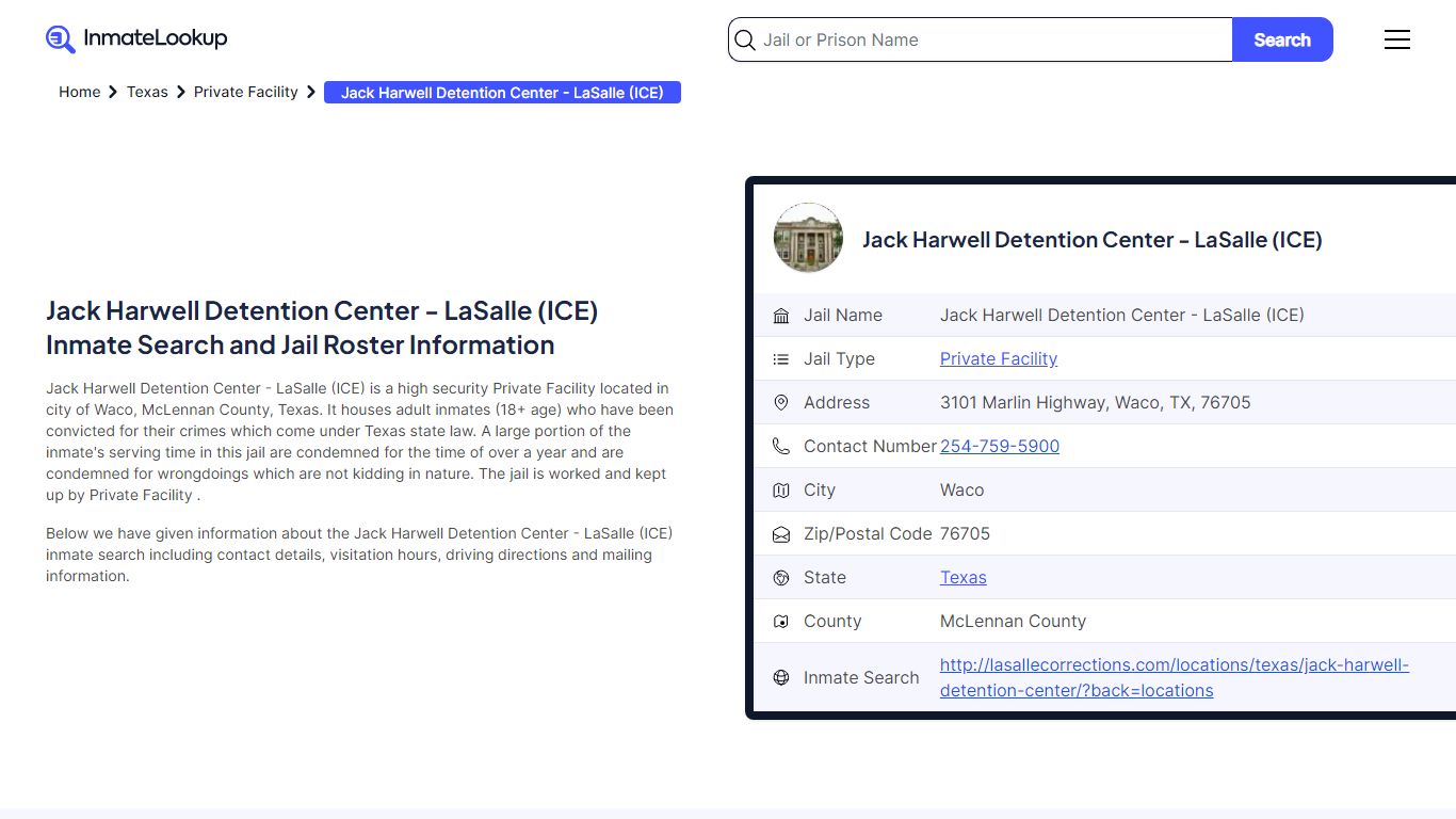 Jack Harwell Detention Center - LaSalle (ICE) Inmate Search, Jail ...